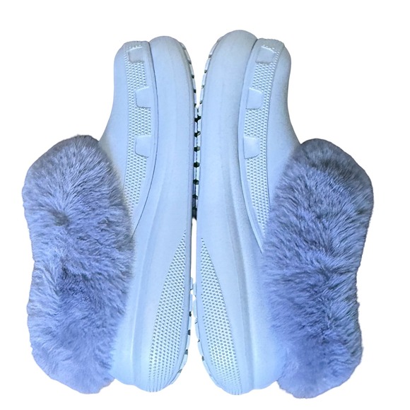 Crocs Furever Crush Clog Blue Calcite Fur Lined Platform Comfort Shoes W9/M7 - Picture 6 of 9
